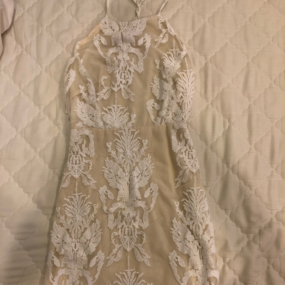 Off white and white formal mini dress